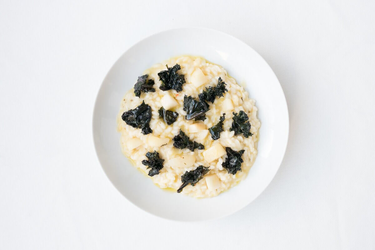 Risotto mit Grünkohl und karamellisierter Birne